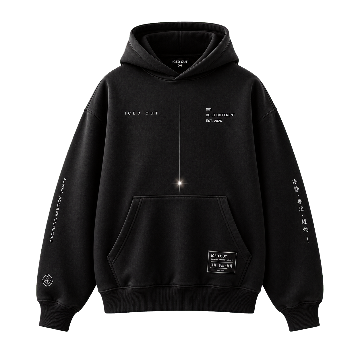 Black ICED OUT hoodie ghost mannequin cutout